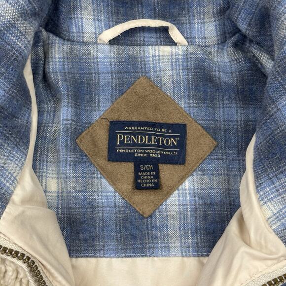 Pendleton Sherpa Fleece Wool Blend Jacket Women’s S Teddy Beige Plaid Contrast - Picture 9 of 13